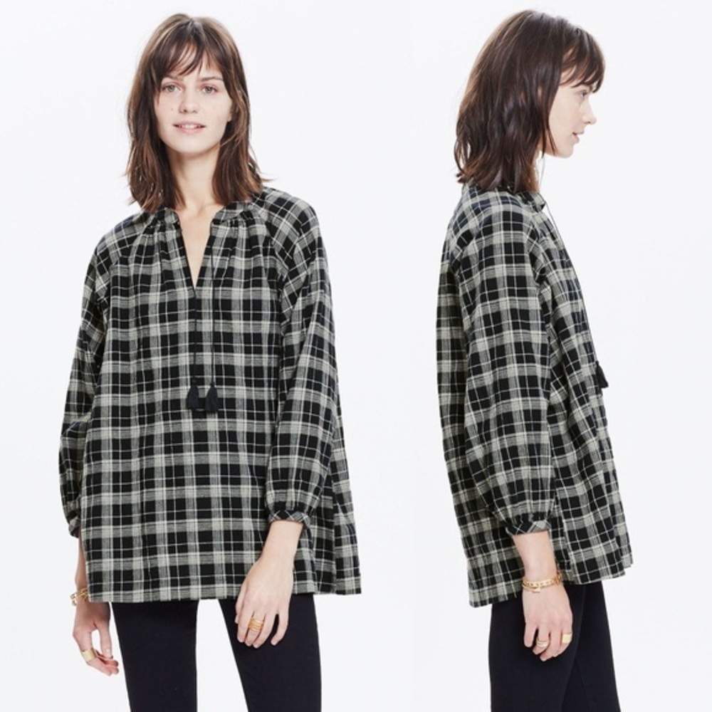 Madewell Camilla Navy Plaid Tassel Tied